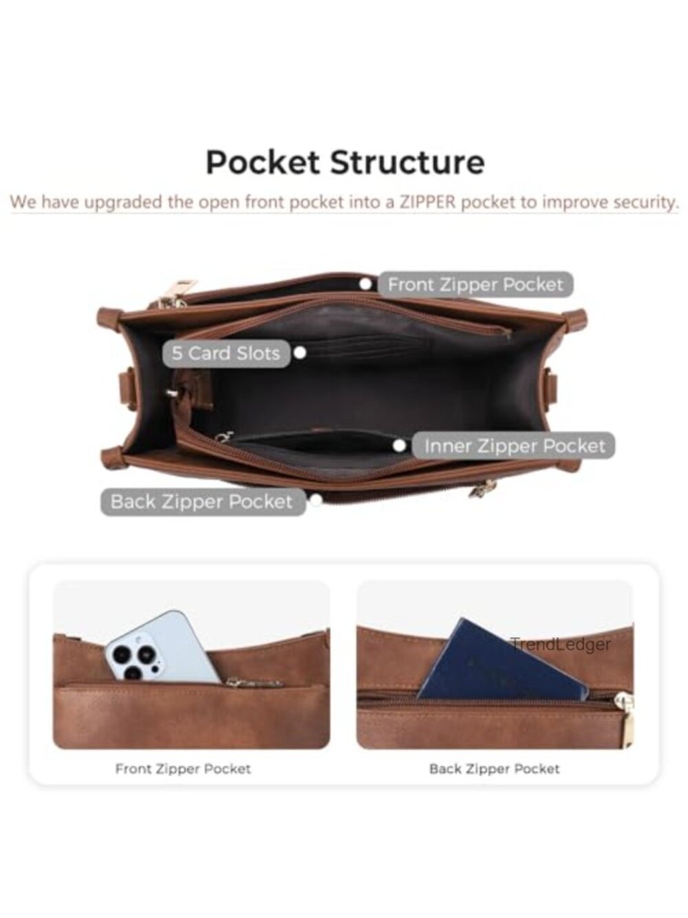 CHOLISS Vegan Leather Crossbody Hobo Bag Zip Pockets Adjustable Strap